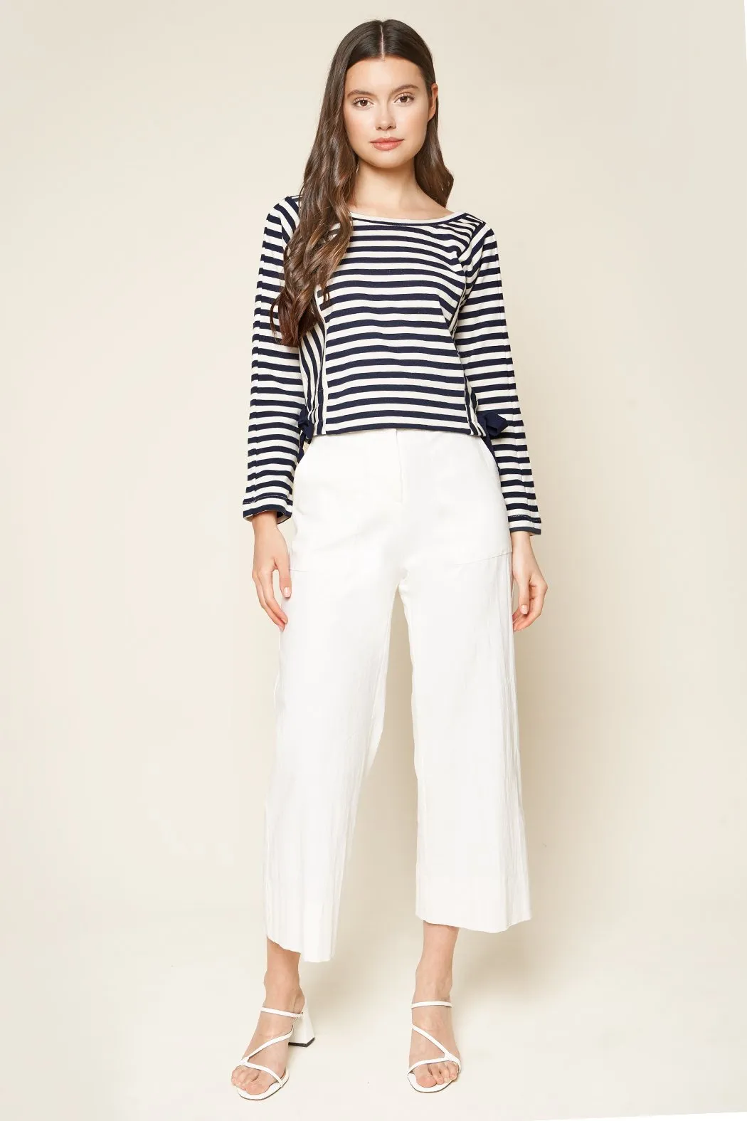 True Blue Striped Long Sleeve Crop Top