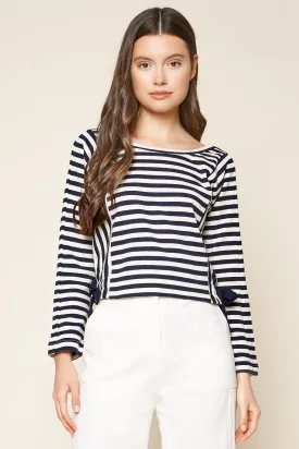 True Blue Striped Long Sleeve Crop Top