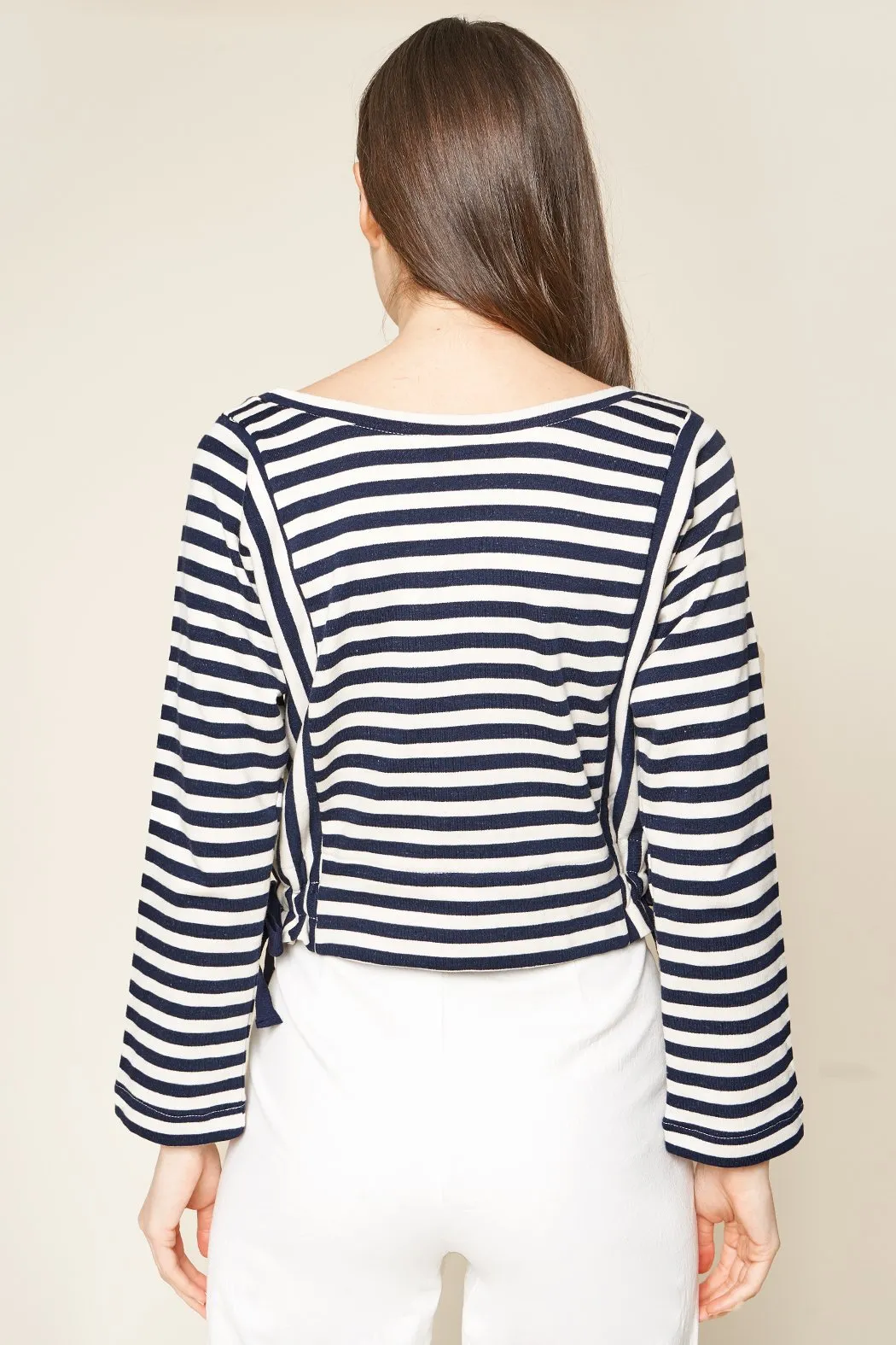 True Blue Striped Long Sleeve Crop Top