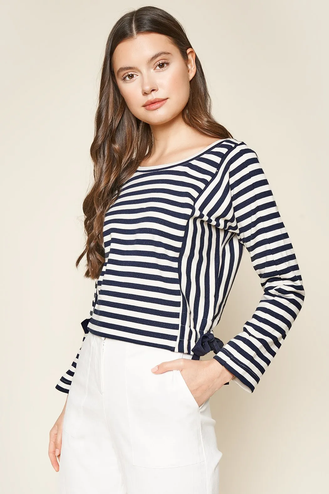 True Blue Striped Long Sleeve Crop Top