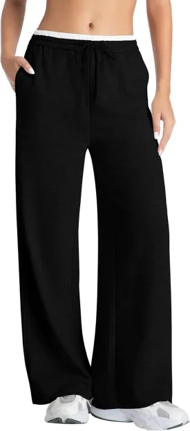Tsher Sweatpants Women Casual Wide Leg Elastic Drawstring Straight Leg Lounge Pants High Waist Joggers Trouser