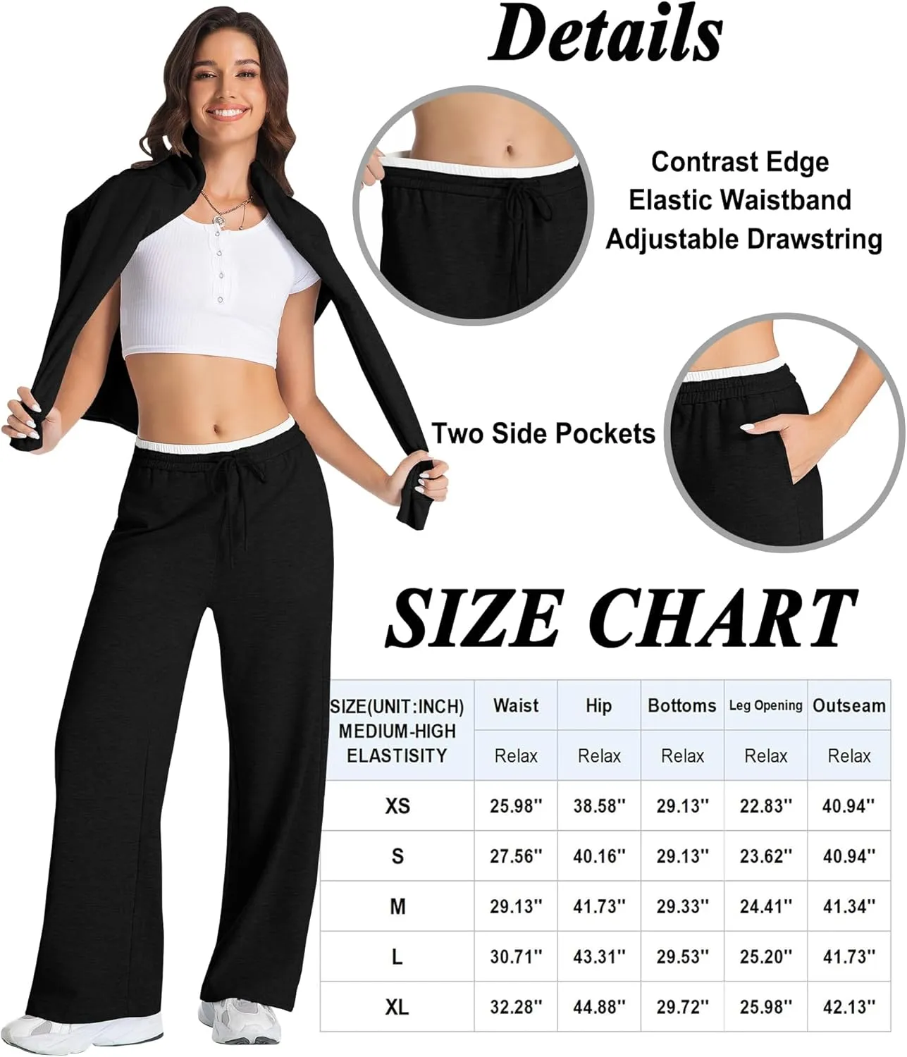 Tsher Sweatpants Women Casual Wide Leg Elastic Drawstring Straight Leg Lounge Pants High Waist Joggers Trouser