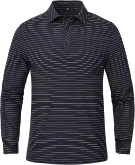 Tyhengta Men's Striped Shirt Long Sleeve Golf Polo Shirts