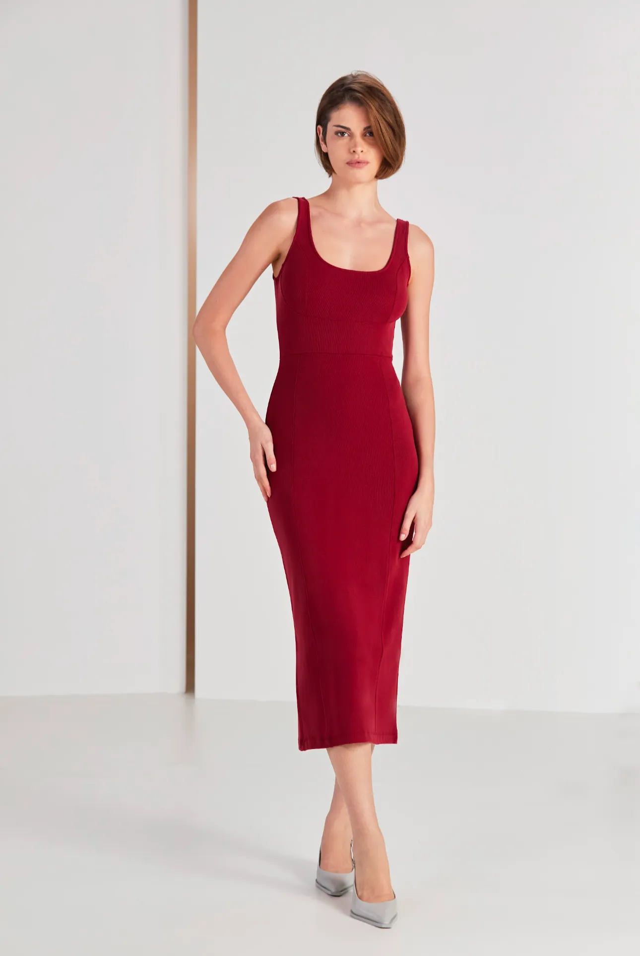 U Neckline Midi Dress