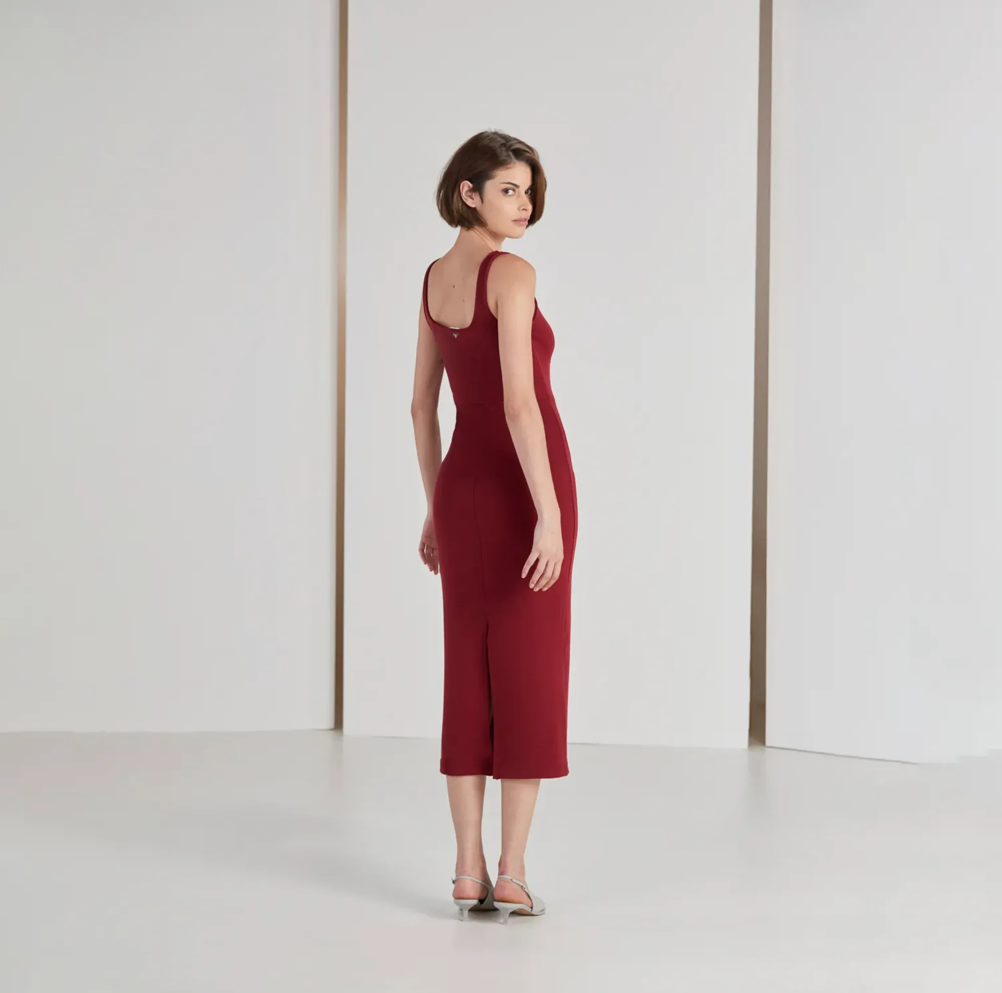 U Neckline Midi Dress