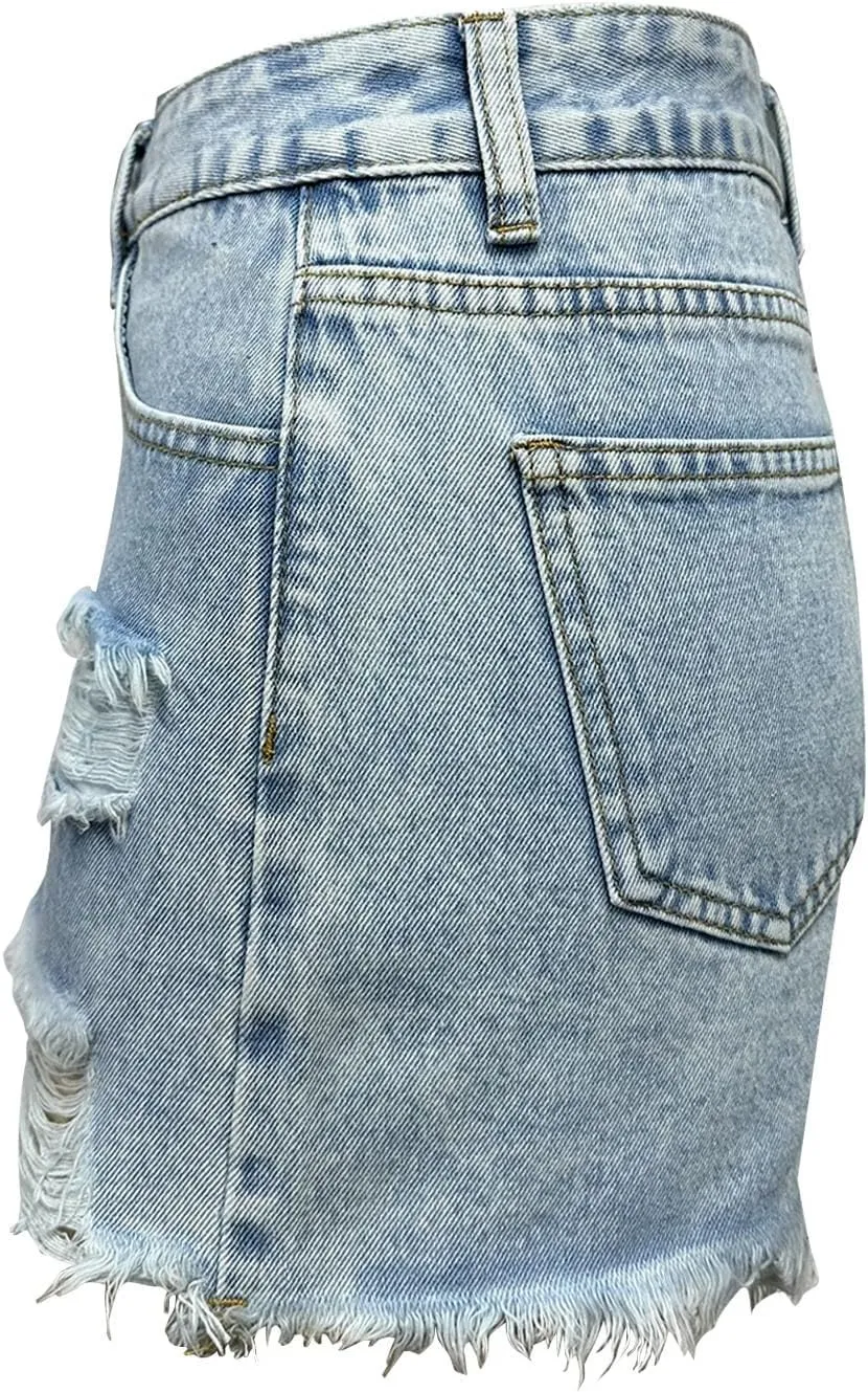 Women Denim Shorts Stretchy Mid High Waisted Summer Beach Plus Size Casual Trendy Ripped Loose Fit Hot Short Jeans