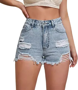Women Denim Shorts Stretchy Mid High Waisted Summer Beach Plus Size Casual Trendy Ripped Loose Fit Hot Short Jeans