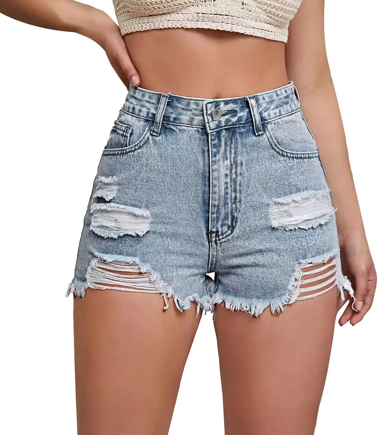 Women Denim Shorts Stretchy Mid High Waisted Summer Beach Plus Size Casual Trendy Ripped Loose Fit Hot Short Jeans