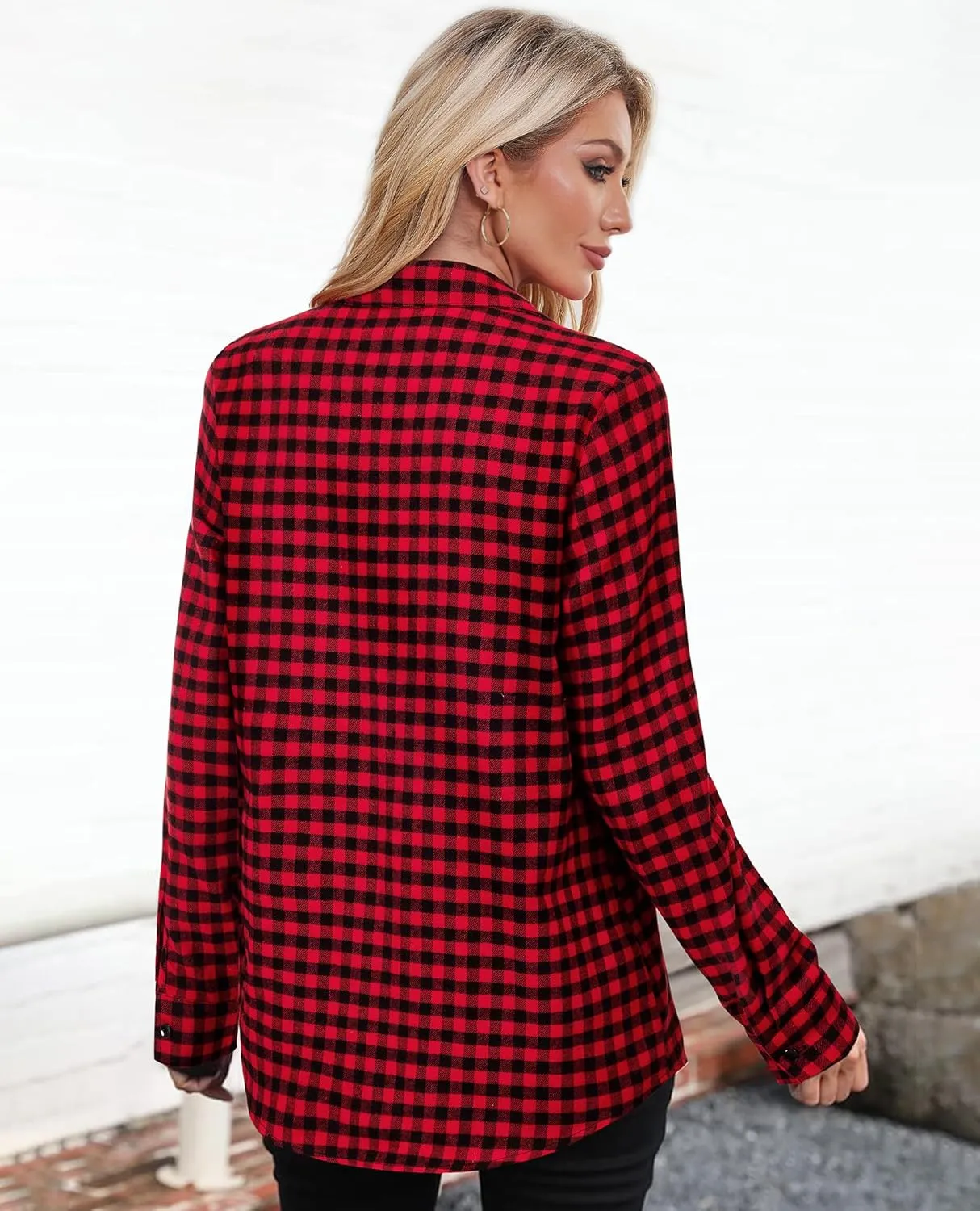 Womens Button Down Shirts Oversized Long Sleeve Shirt Loose Fit Casual Blouse Work Office Top with Pockets