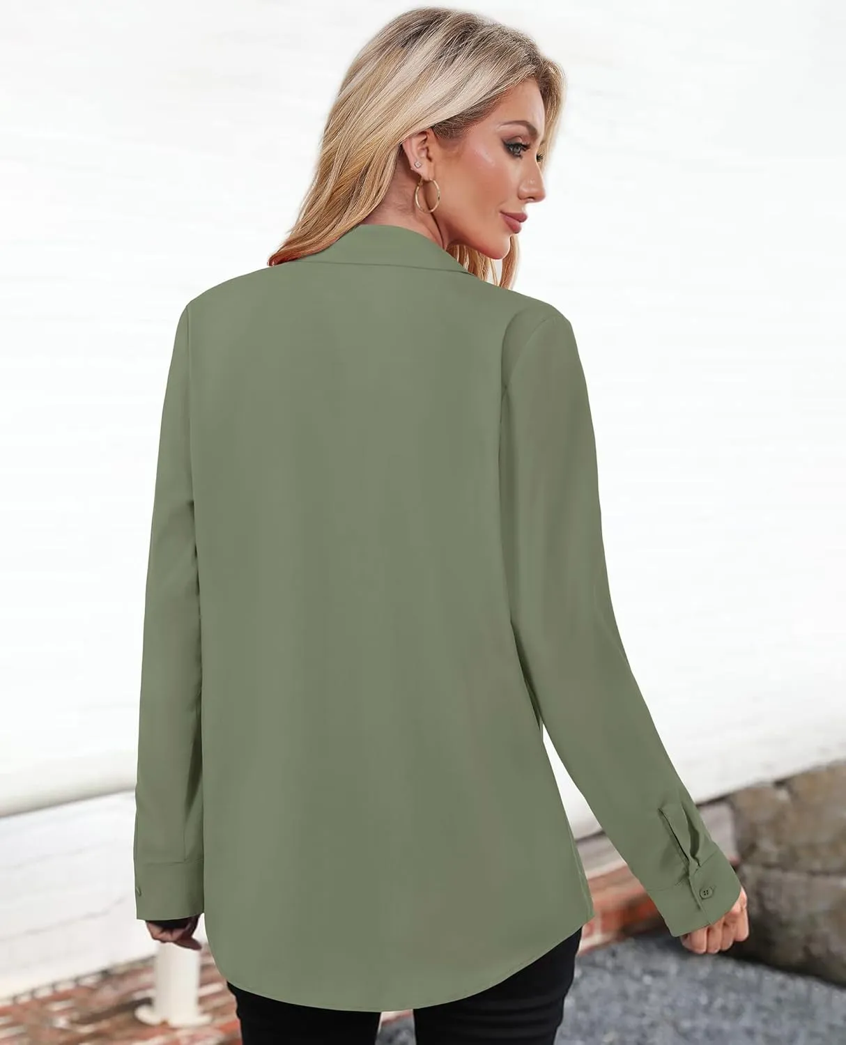 Womens Button Down Shirts Oversized Long Sleeve Shirt Loose Fit Casual Blouse Work Office Top with Pockets