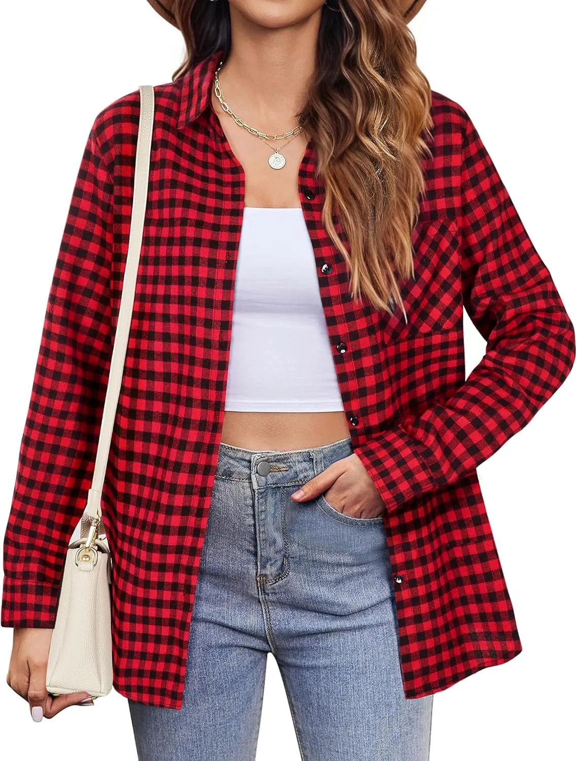 Womens Button Down Shirts Oversized Long Sleeve Shirt Loose Fit Casual Blouse Work Office Top with Pockets