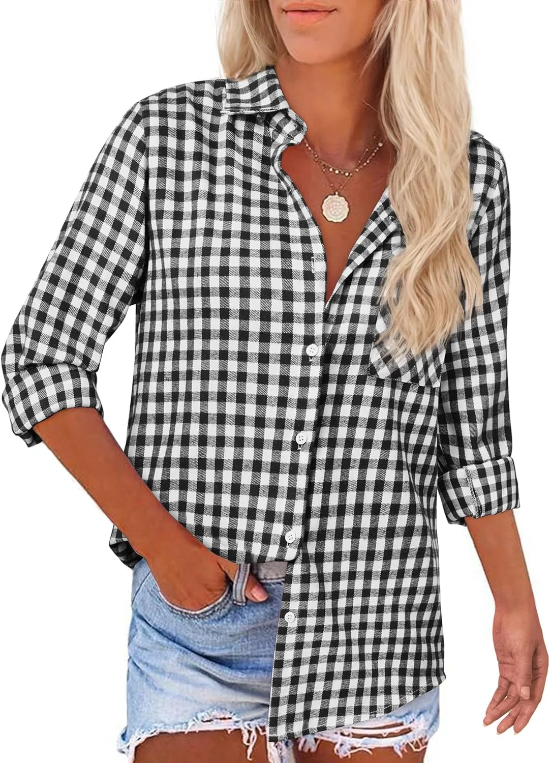 Womens Button Down Shirts Oversized Long Sleeve Shirt Loose Fit Casual Blouse Work Office Top with Pockets