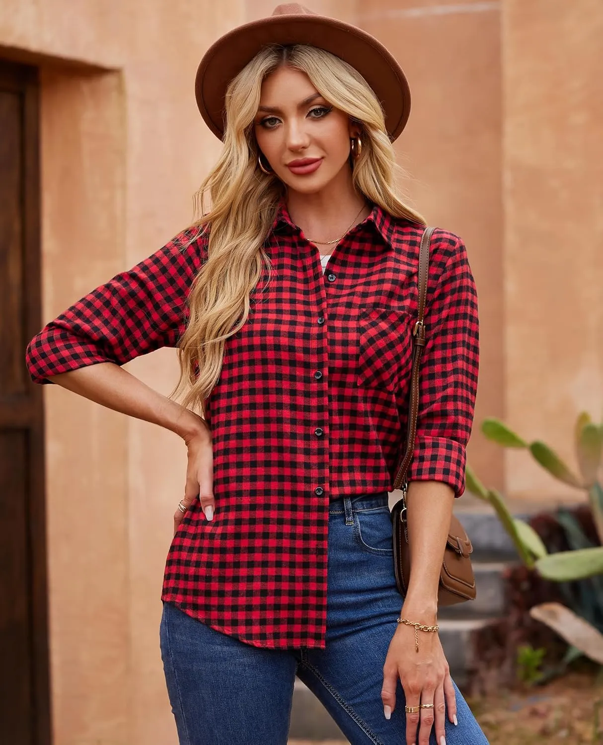 Womens Button Down Shirts Oversized Long Sleeve Shirt Loose Fit Casual Blouse Work Office Top with Pockets
