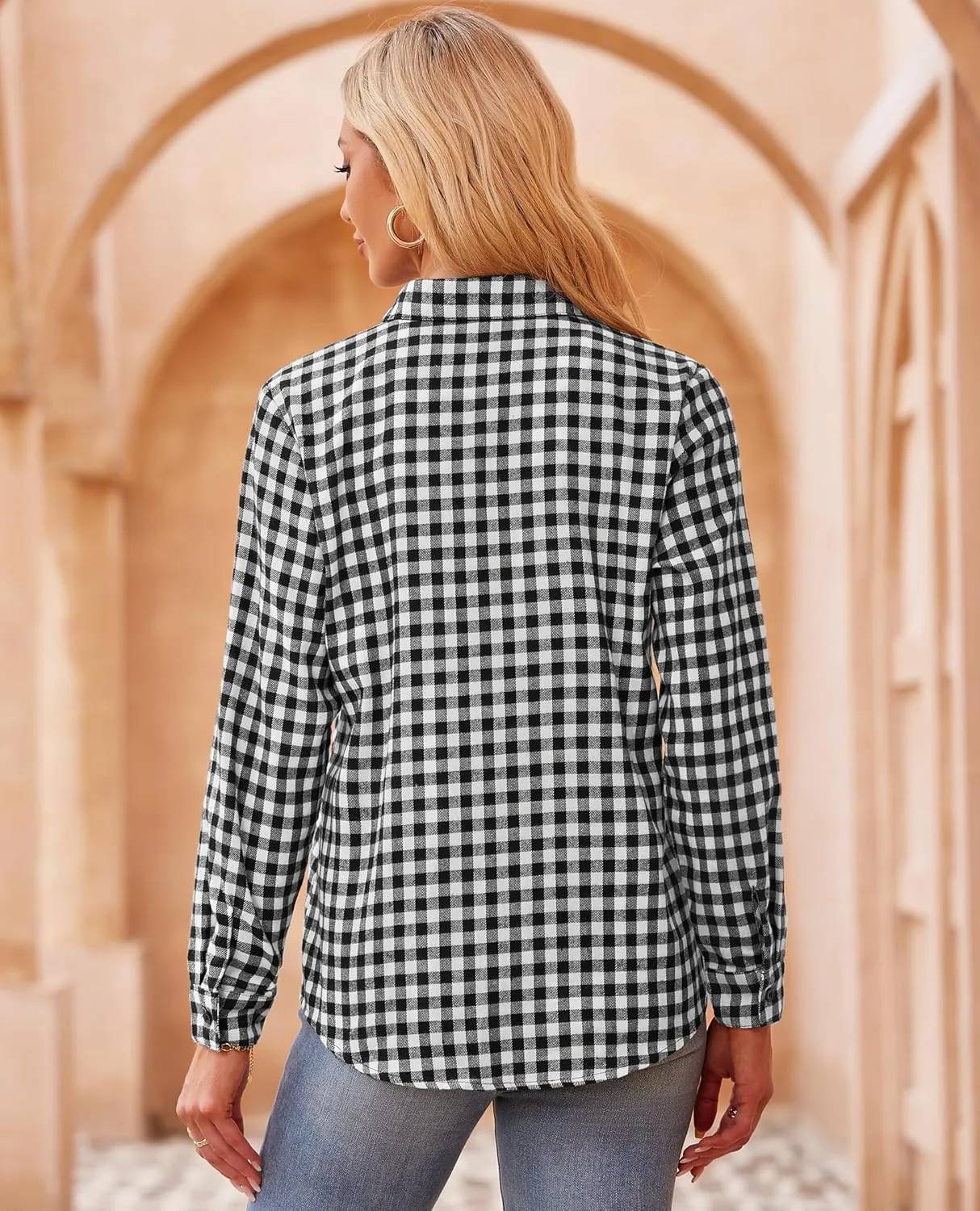 Womens Button Down Shirts Oversized Long Sleeve Shirt Loose Fit Casual Blouse Work Office Top with Pockets