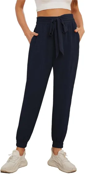 Womens High Waist Dressy Joggers Bow-Knot Loose Business Casual Pants for Work Tapered Trousers with Pockets