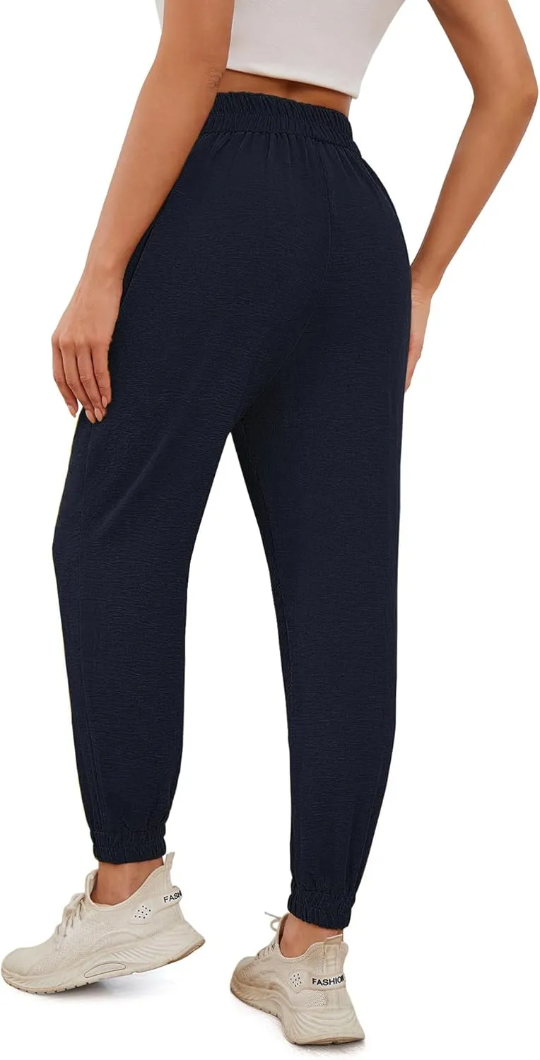 Womens High Waist Dressy Joggers Bow-Knot Loose Business Casual Pants for Work Tapered Trousers with Pockets