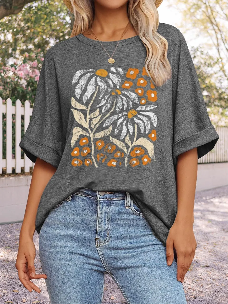 Womens Oversized Graphic Tee Shirt Raglan Sleeve Boho Wildflower Tshirt Summer Baggy Country Music Casual Blouses