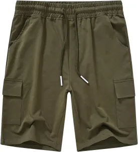 YuKaiChen Men's Casual Cargo Shorts Classic Relaxed Fit Drawstring Elastic Waist with Pockets